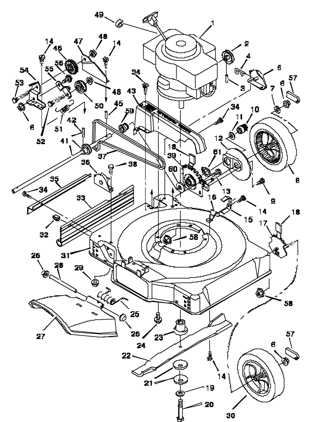 Mower Housing Assembly Diagram and Parts List for 22757X18A 1997 Briggs and Stratton Lawn Mower